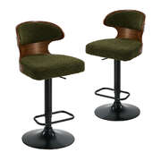 2x Bar Stools Swivel Kitchen Bar Chairs Gas Lift Boucle Green