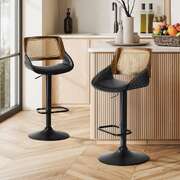 Rattan Bar Stools PU Leather Gas Lift 2pc | EXTG