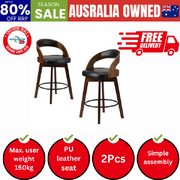 2x Bar Stools Swivel PU Leather Black