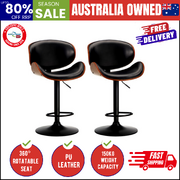 2x Bar Stools Swivel Leather Seat Black