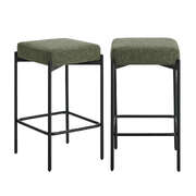 2x Bar Stools Kitchen Counter Stool Linen Seat Metal Green