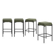 4x Bar Stools Kitchen Counter Stool Linen Seat Metal Green