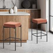 Orange Linen Bar Stools Set of 2 Metal Frame | EXTG