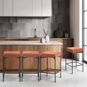 4x Bar Stools Kitchen Dining Chair Linen Seat Metal Orange