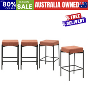 4x Bar Stools Kitchen Dining Chair Linen Seat Metal Orange