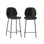 2x Bar Stools Kitchen Chairs High Back Leather Black Counter Seating Set