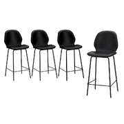 Set of 4 Bar Stools Kitchen Chairs High Back Leather Black Counter Seats