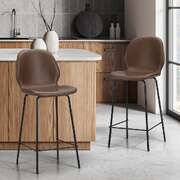 High Back PU Leather Bar Stools Set of 2 Brown | EXTG