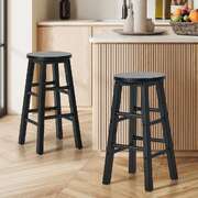 Round Bar Stools Set 2 Rubber Wood Black | EXTG
