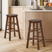 Round Bar Stools Walnut Set 2 Rubber Wood | EXTG