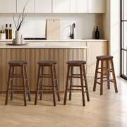 Bar Stools Set 4 Round Walnut Rubber Wood | EXTG