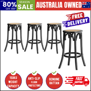4x Bar Stools Dining Chair Rattan Seat Black