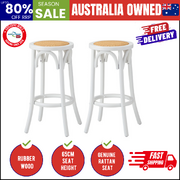 2x Bar Stools Dining Chair Rattan Seat White