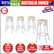Set of 4 Bar Stools Vintage Rattan Seat White