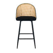 2x Bar Stools Rattan Dining Chair Velvet Black