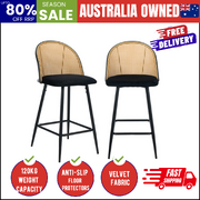 2x Bar Stools Rattan Dining Chair Velvet Black