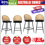 4x Bar Stools Rattan Dining Chair Velvet Black