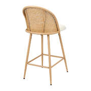 2x Bar Stools Rattan Dining Chair Natural Boucle White