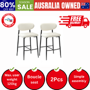 2x Bar Stools Boucle Fabric Black and White