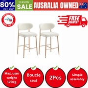2x Bar Stools Boucle Fabric Natural White