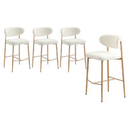 4x Bar Stools Boucle Fabric Natural White