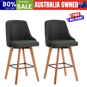 2x Wooden Bar Stool Kitchen Dining Chair Linen Fabric Counter Seat Grey