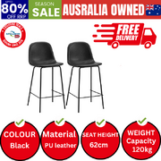 2x Bar Stools Kitchen Dining Chair PU Leather Black