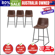 4X Bar Stools Kitchen Dining Chairs Leather Padded Stool Brown