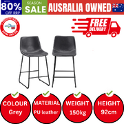 2x Bar Stools Steel Stool Modern Kitchen Dining Furniture Set Grey