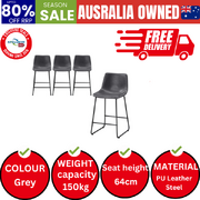 4x Bar Stools Kitchen Stool Dining Chairs Metal Leather Grey
