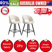 2x Bar Stools Kitchen Dining Chair Boucle White SURA
