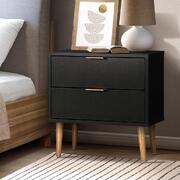 Sleek Black Bedside Table with Ample Storage