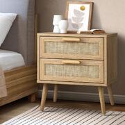 Rattan-Inspired Bedside Table with 2 Drawers for Your Bedroom Oasis
