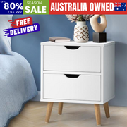 White Wooden Bedside Table: 2 Drawers for Nightstand Storage