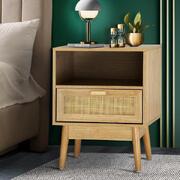 Bedside Table Drawers Bedroom Storage Cabinet Rattan Furniture Wood