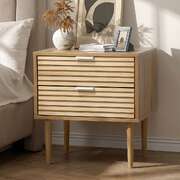 2 Drawer Bedside Table Natural Wood Metal Handle | EXTG