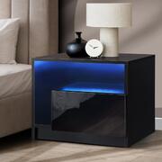 Bedside Tables RGB LED Side Table Drawers High Gloss Nightstand Black
