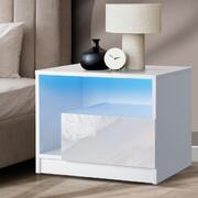 Bedside Tables Side Table RGB LED Drawers High Gloss Furniture White