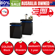 Bedside Tables Set of 2 LED Nightstand Cabinet Side Table Black