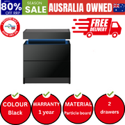 Bedside Table RGB LED Nightstand Cabinet 2 Drawers Side Table Furniture Black
