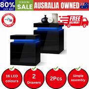 Bedside Tables Set of 2 LED Nightstand Side Table