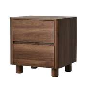 Bedside Table 2 Drawer Storage Cabinet Nightstand Walnut Wood Finish