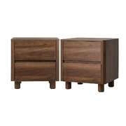 Bedside Table 2 Drawer Storage Cabinet Nightstand Walnut 2 Pack Set