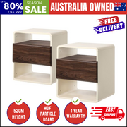 2x Bedside Tables with Drawer & Open Shelves Retro-Modern Bedroom Furniture