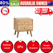 Bedside Table 2 Drawers Storage Rubber Wood