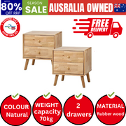 Set of 2 Bedside Tables 2 Drawers Side Tables Rubber Wood