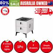 Smart Bedside Table Wireless Charging LED 2 Drawers White