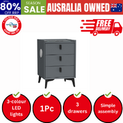 Smart Bedside Table Wireless Charging LED Lights 3 Drawers