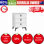 Smart Bedside Table Wireless Charging LED 3 Drawers White