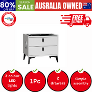 Smart Bedside Table LED Wireless Charging 2 Drawers White